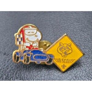 Vintage Cub Scouts Snoopy Race Car Lapel Pin 1958